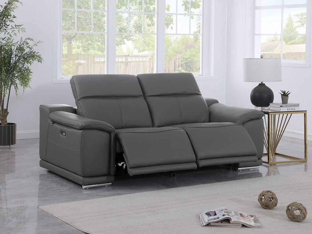 9762 Divanitalia 2-Piece Modular Power Reclining Console with 2 Power Recliners in Top Grain Italian Leather