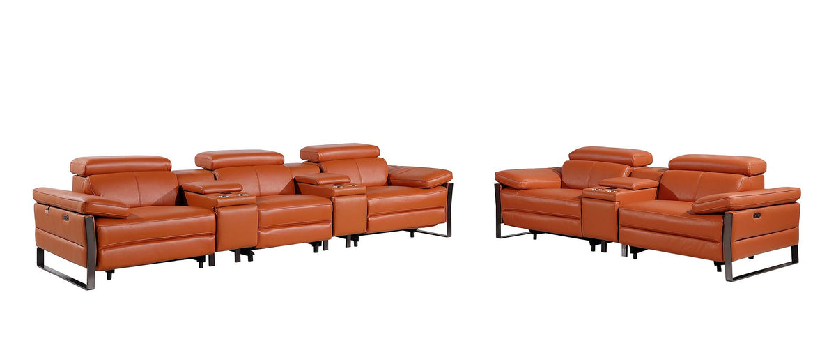 1246 Divanitalia Modular Power Reclining Dual Console Sofa and Console Loveseat Set with Power Headrests - Top Grain Italian Leather - Camel - SKU 1246-CAMEL-8.5-HT-2PC - view 4