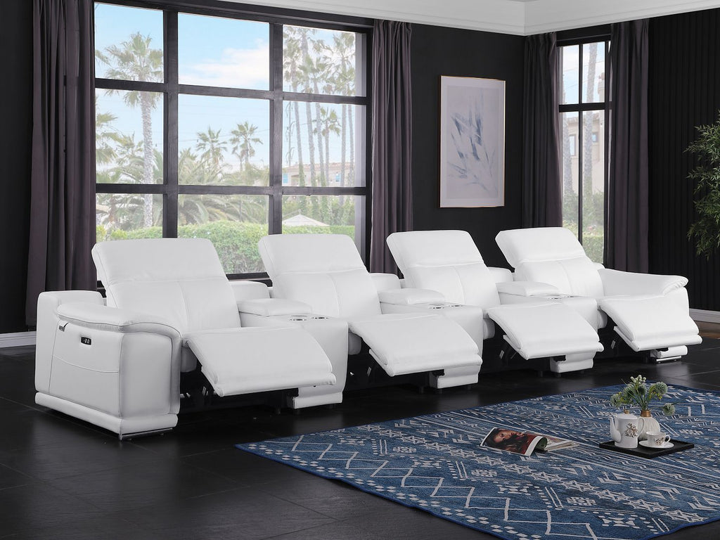 9762 Divanitalia 7-Piece Modular Top Grain Italian Leather Power Reclining Sofa with 4 Power Recliners