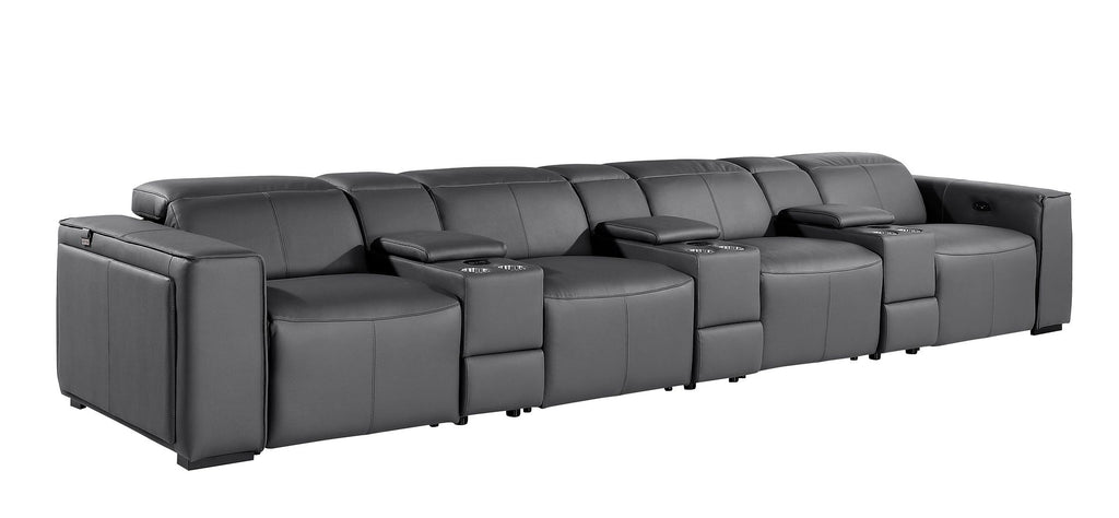 1224 Divanitalia 7-Piece Modular Power Reclining Sofa in Top Grain Italian Leather with 4 Power Recliners & Power Headrests
