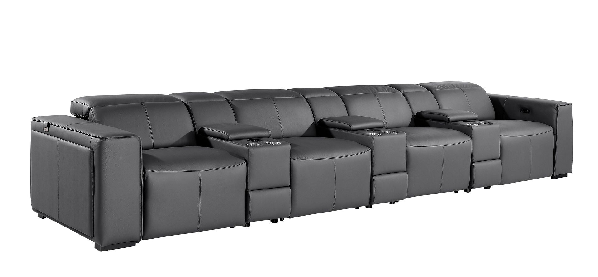 1224 Divanitalia 7-Piece Modular Power Reclining Sofa in Top Grain Italian Leather with 4 Power Recliners & Power Headrests