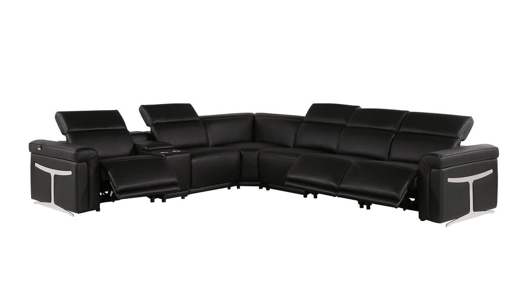 1126 Divanitalia 7-Piece L-Shaped Sectional Sofa in Top Grain Italian Leather with 3 Power Recliners & Power Headrests - Black - SKU 1126-BLACK-SEC-7PC-3PWR-SECTIONAL- GROUP - view 3