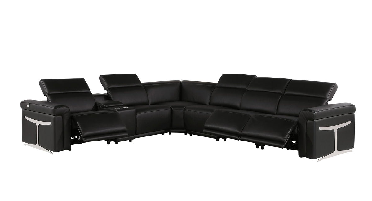 1126 Divanitalia 7-Piece L-Shaped Sectional Sofa in Top Grain Italian Leather with 3 Power Recliners & Power Headrests - Black - SKU 1126-BLACK-SEC-7PC-3PWR-SECTIONAL- GROUP - view 3