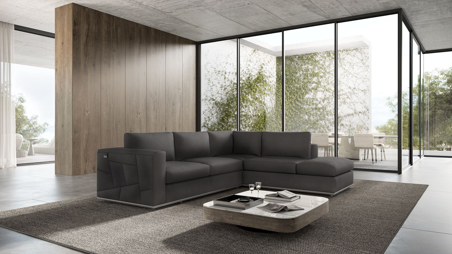 998 Divanitalia Cream Right Arm Facing Sectional Sofa in Top-grain Italian Leather - Dark Grey - SKU 998-Sectional-RAF-CHAISE-DARK GREY