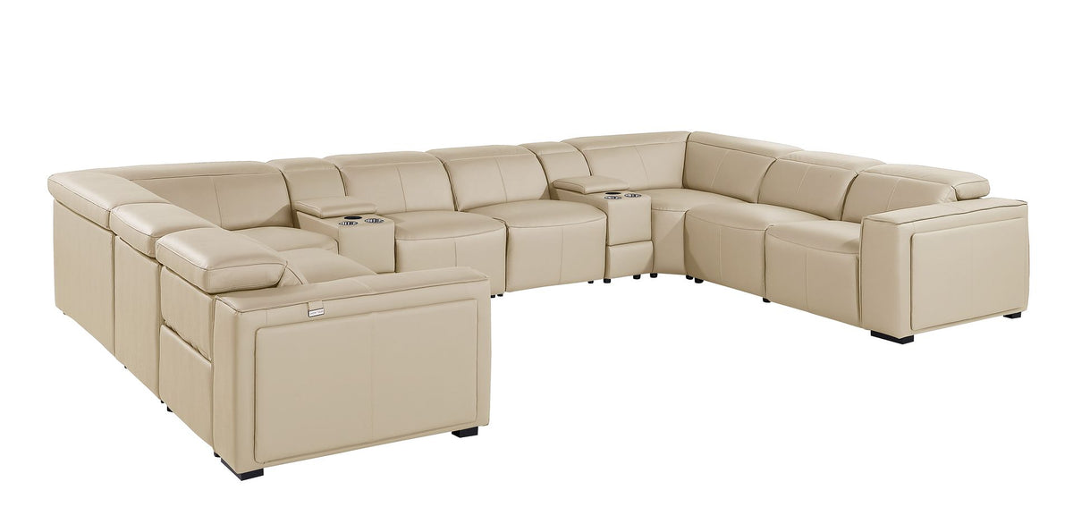 1224 Divanitalia 10-Piece U-Shaped Sectional Sofa in Top Grain Italian Leather with 4 Power Recliners & Power Headrests - Beige - SKU 1224-BEIGE-10PC-4PWR-U-SECTIONAL - view 3