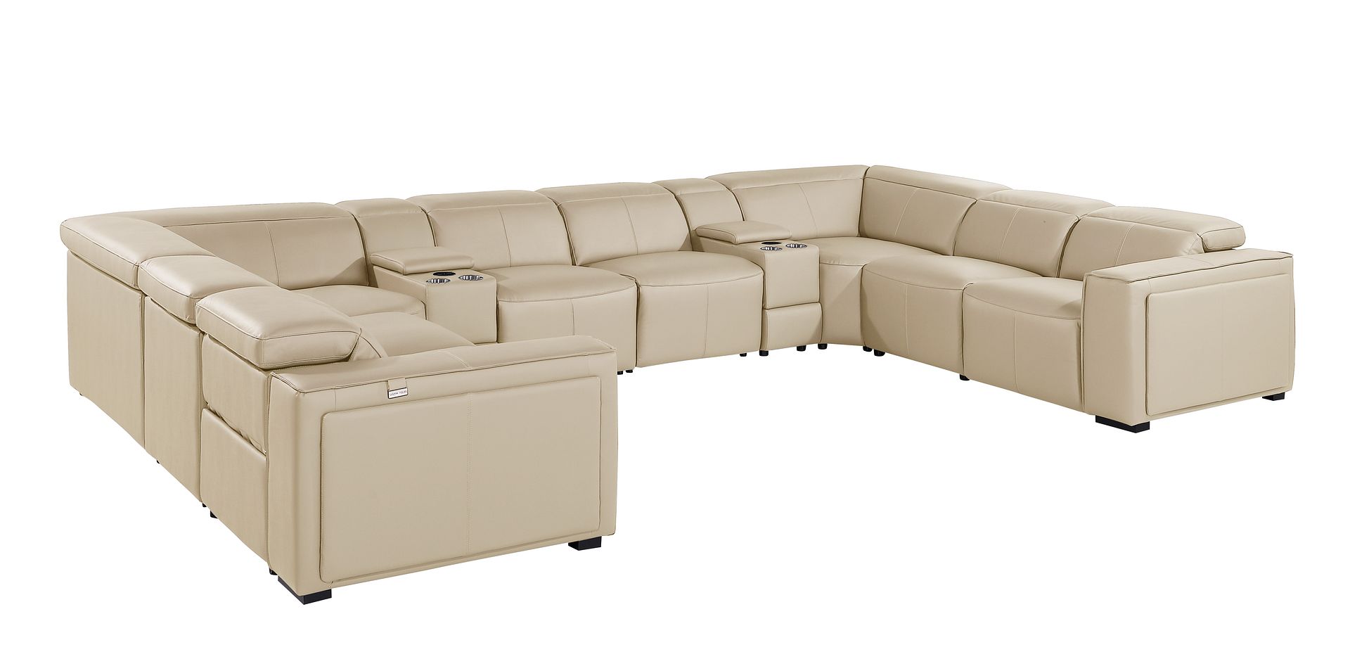 1224 Divanitalia 10-Piece U-Shaped Sectional Sofa in Top Grain Italian Leather with 4 Power Recliners & Power Headrests