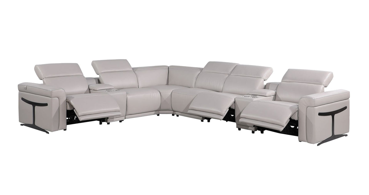 1126 Divanitalia 8-Piece L-Shaped Sectional Sofa in Top Grain Italian Leather with 3 Power Recliners & Power Headrests - Light Grey - SKU 1126-LT-GREY-SEC-8PC-3PWR-SECTIONAL-GROUP - view 3