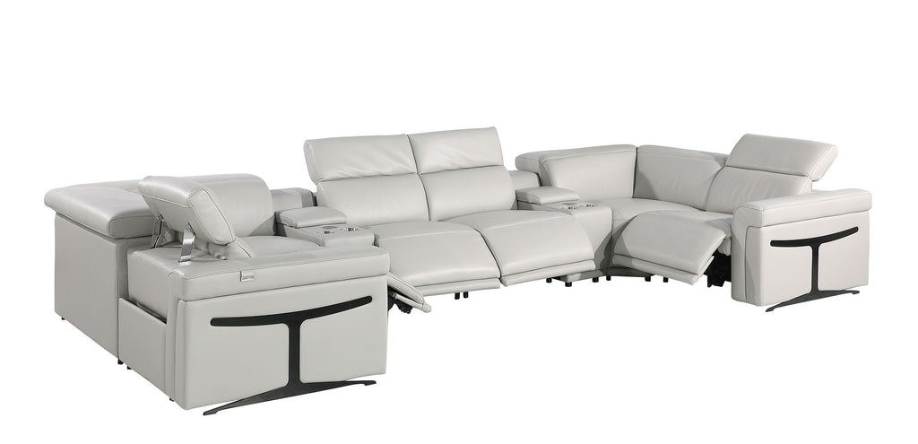 1126 Divanitalia 8-Piece U-Shaped Sectional Sofa in Top Grain Italian Leather with 4 Power Recliners & Power Headrests
