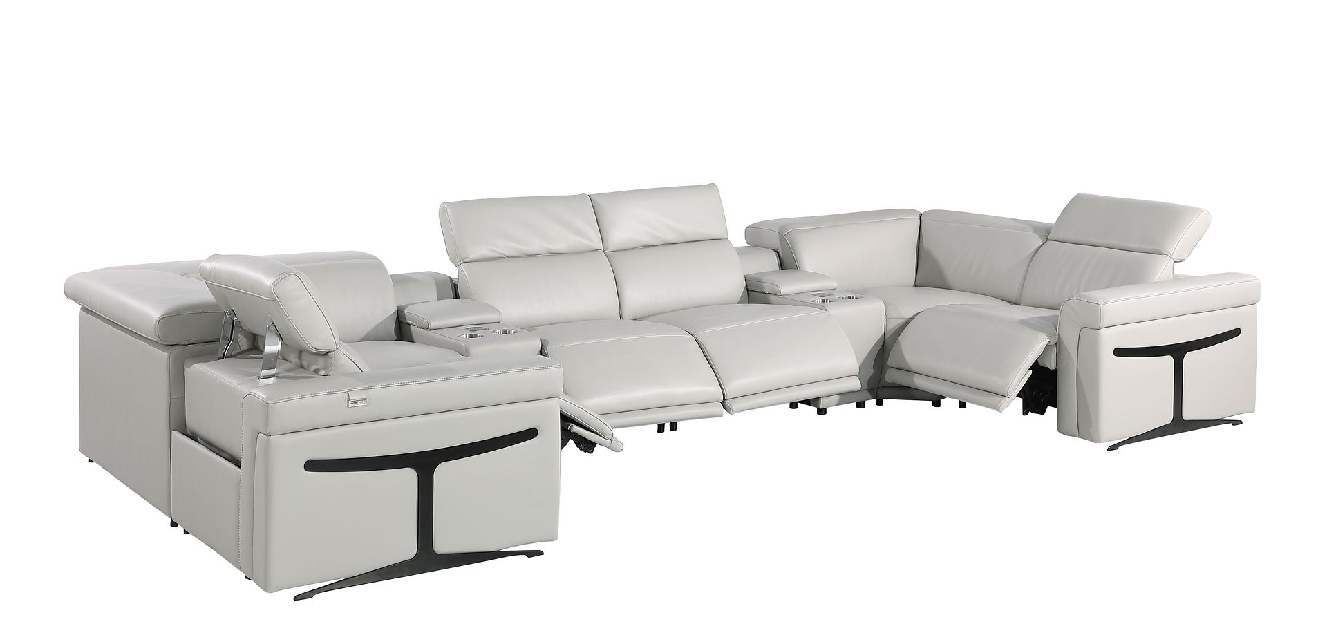 1126 Divanitalia 8-Piece U-Shaped Sectional Sofa in Top Grain Italian Leather with 4 Power Recliners & Power Headrests
