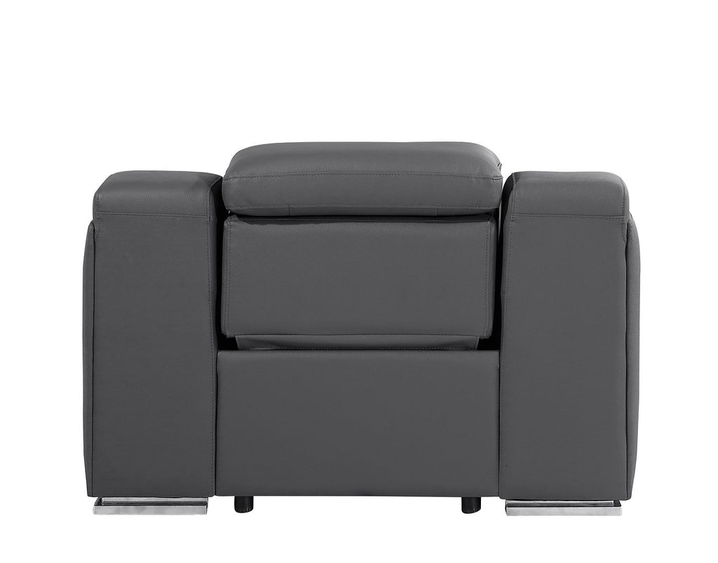 1116 Divanitalia Top Grain Italian Leather Power Reclining Chair with Power Headrests - Dark Grey - SKU 1116-DK_GREY-CH - view 7