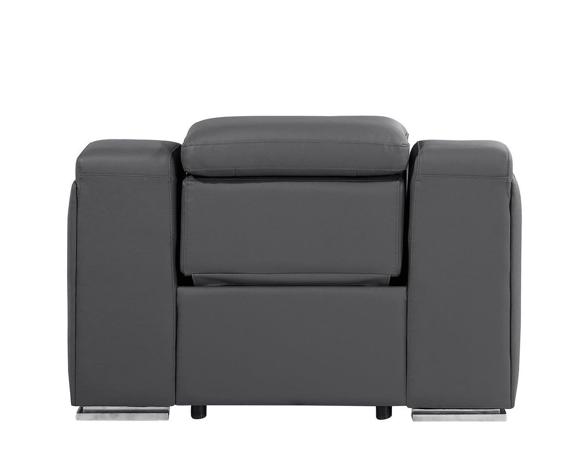 1116 Divanitalia Top Grain Italian Leather Power Reclining Chair with Power Headrests - Dark Grey - SKU 1116-DK_GREY-CH - view 7