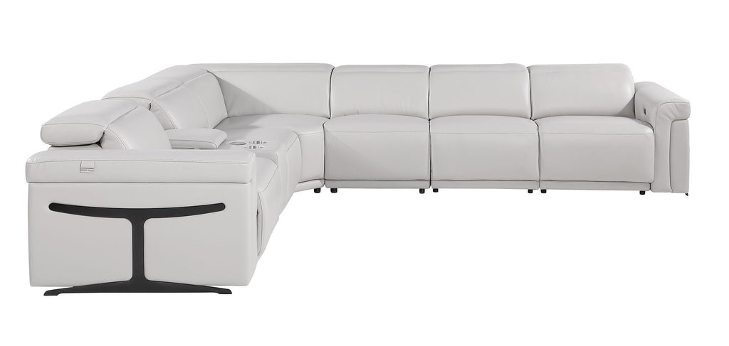 1126 Divanitalia 7-Piece L-Shaped Sectional Sofa in Top Grain Italian Leather with 3 Power Recliners & Power Headrests - Light Grey - SKU 1126-LT-GREY-SEC-7PC-3PWR-SECTIONAL-GROUP - view 4