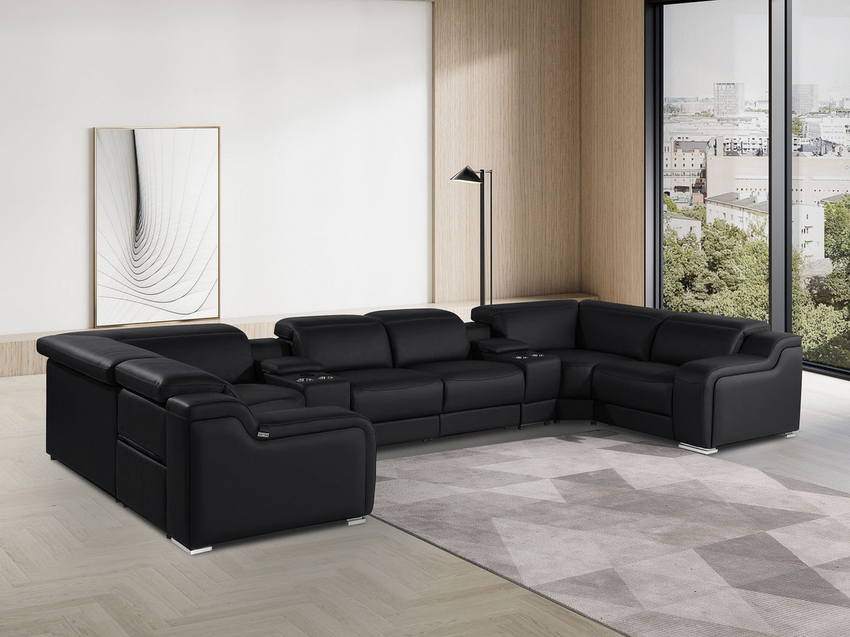 1116 Divanitalia 8-Piece U-Shaped Sectional Sofa in Top Grain Italian Leather with 4 Power Recliners & Power Headrests - Black - SKU 1116-BLACK-8PC-4PWR-U-SECTIONAL-GROUP