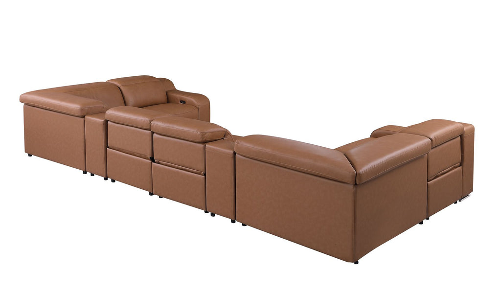 1116 Divanitalia 8-Piece U-Shaped Sectional Sofa in Top Grain Italian Leather with 4 Power Recliners & Power Headrests - Cognac - SKU 1116-COGNAC-8PC-4PWR-U-SECTIONAL-GROUP - view 7
