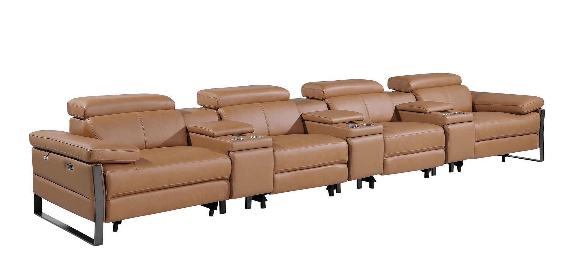 1246 Divanitalia Modular Power Triple Reclining Triple Console Sofa with Power Reclining Headrests - Top Grain Italian Leather