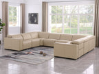 1208 8 Piece U-Shaped Leather Sectional Sofa with 4 Power Recliners & Power Headrests - Beige