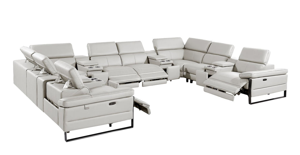 1246 Divanitalia 12-Piece U-Shaped Modular Power Reclining Sectional Sofa with 4 Power Recliners and Power Headrests - Top Grain Italian Leather - Light Grey - SKU 1246-LT-GREY-12PC-4PWR-U-SECTIONAL - view 3