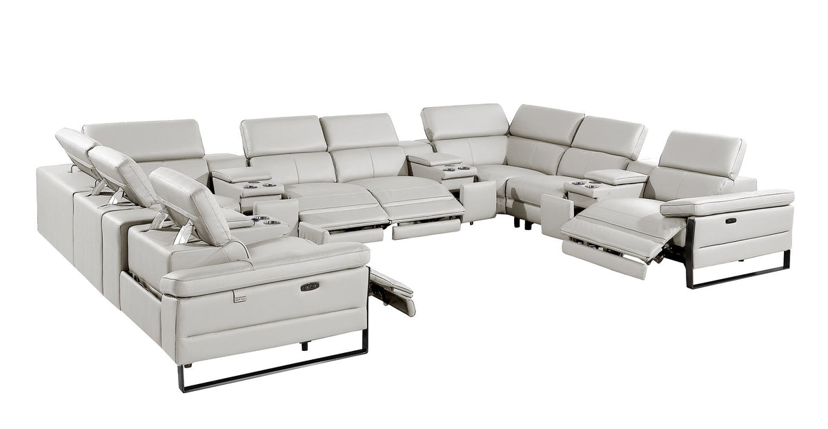 1246 Divanitalia 12-Piece U-Shaped Modular Power Reclining Sectional Sofa with 4 Power Recliners and Power Headrests - Top Grain Italian Leather - Light Grey - SKU 1246-LT-GREY-12PC-4PWR-U-SECTIONAL - view 3