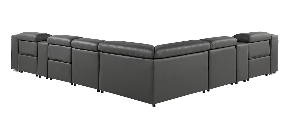 1116 Divanitalia 8-Piece L-Shaped Sectional Sofa in Top Grain Italian Leather with 3 Power Recliners & Power Headrests - Dark Grey - SKU 1116-DK-GREY-8PC-3PWR-SECTIONAL- GROUP - view 5