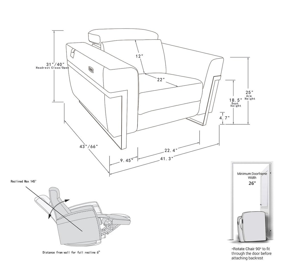 990 Divanitalia Power Reclining Arm Chair with Power Headrest in Top-grain Italian Leather - White - SKU 990-WHITE-CH - view 12