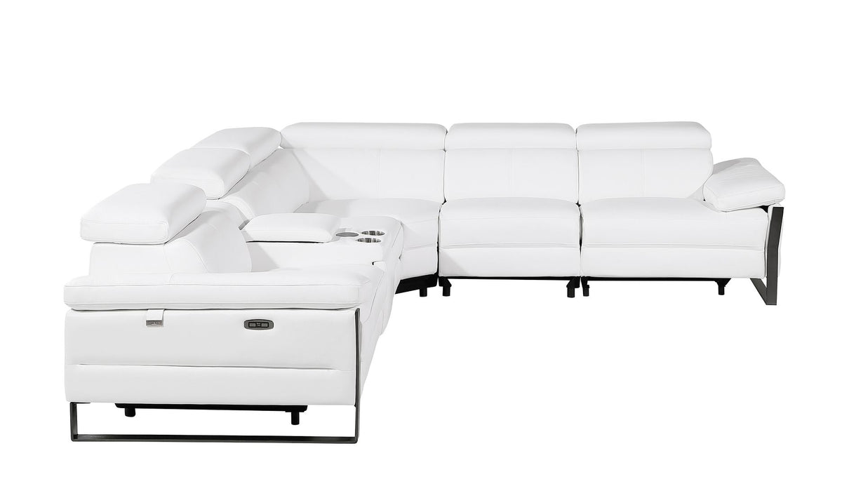 1246 Divanitalia 6-Piece L-Shaped Modular Power Reclining Sectional Sofa with 3 Power Recliners and Power Headrests - Top Grain Italian Leather - White - SKU 1246-WHITE-6PC-3PWR-SECTIONAL - view 5