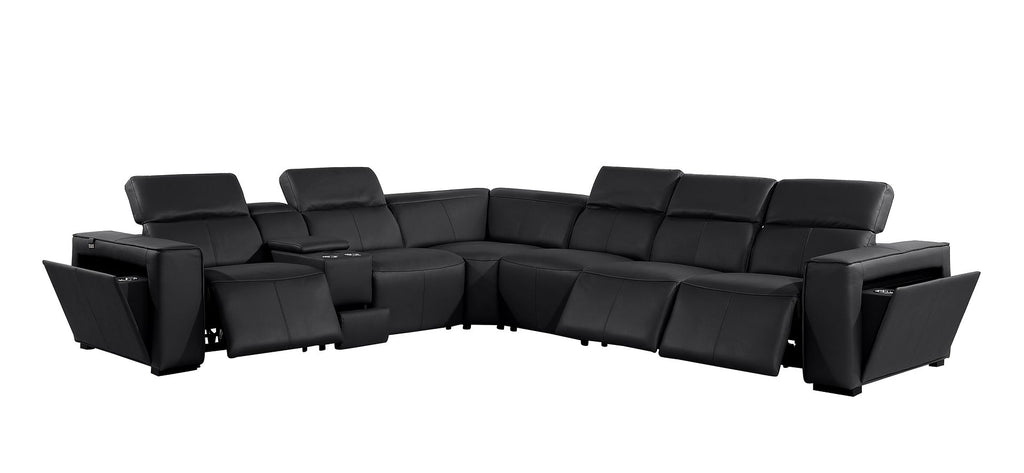 1224 Divanitalia 7-Piece L-Shaped Sectional Sofa in Top Grain Italian Leather with 3 Power Recliners & Power Headrests - Black - SKU 1224-BLACK-7PC-3PWR-SECTIONAL - view 4