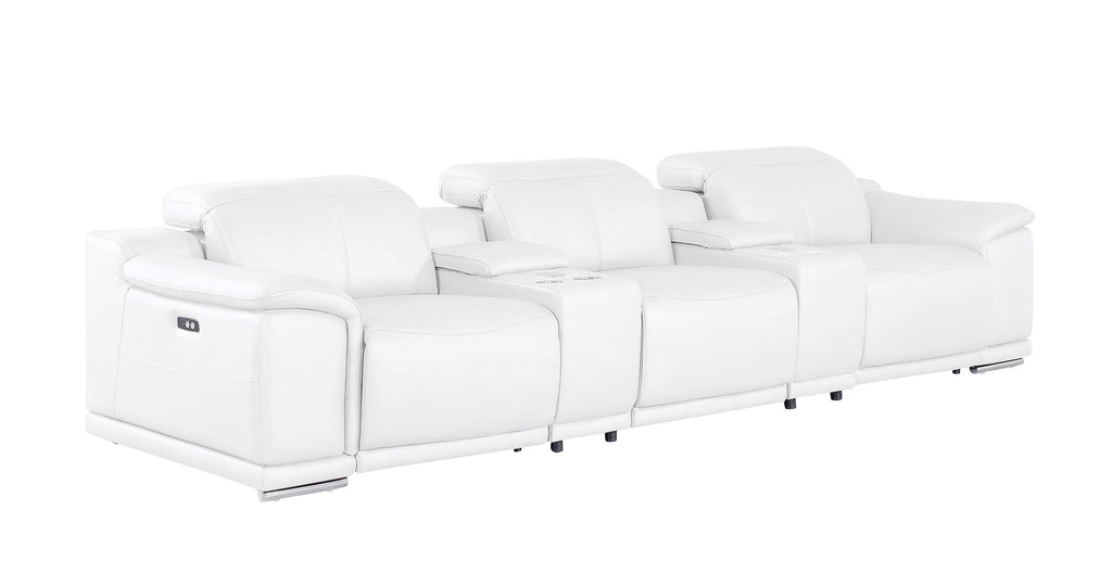 2679 Genuine Leather Sofa with 3 Power Recliners & Dual Storage Consoles