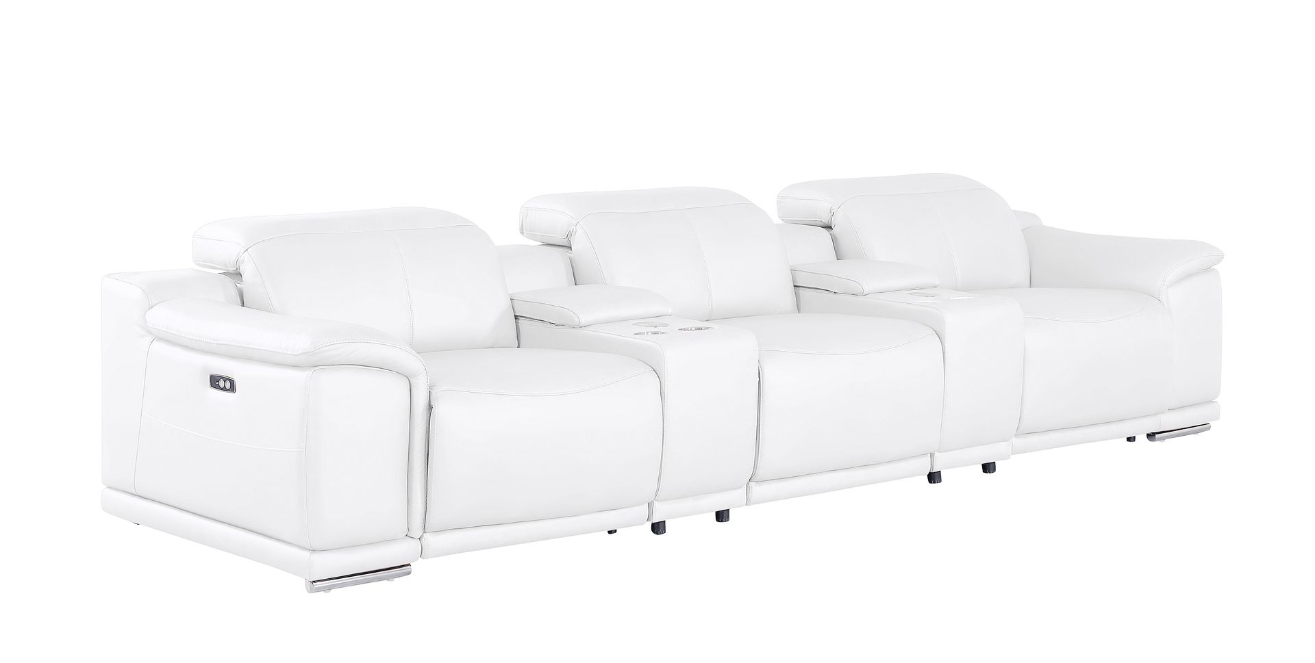 2679 Genuine Leather Sofa with 3 Power Recliners & Dual Storage Consoles