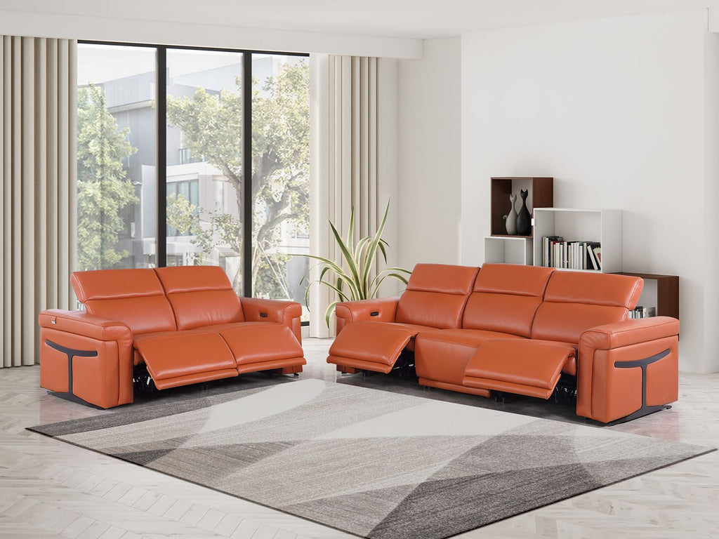 1126 Divanitalia 5-Piece Modular Power Reclining Sofa and Loveseat Set in Top Grain Italian Leather with 4 Power Recliners & Power Headrests - Camel - SKU 1126-CAMEL-5.4-HT-2PC - view 2