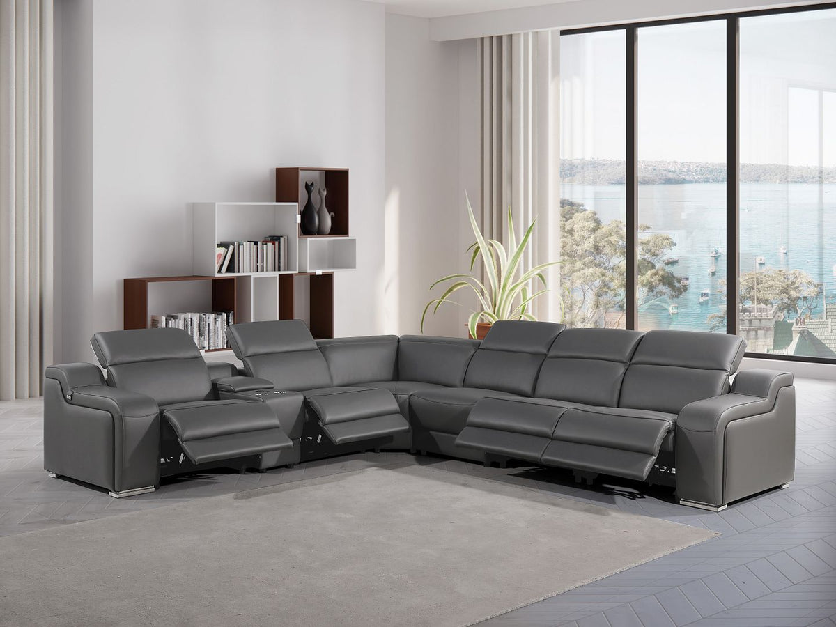 1116 Divanitalia 7-Piece L-Shaped Sectional Sofa in Top Grain Italian Leather with 4 Power Recliners & Power Headrests - Dark Grey - SKU 1116-DK-GREY-7PC-4PWR-SECTIONAL - GROUP