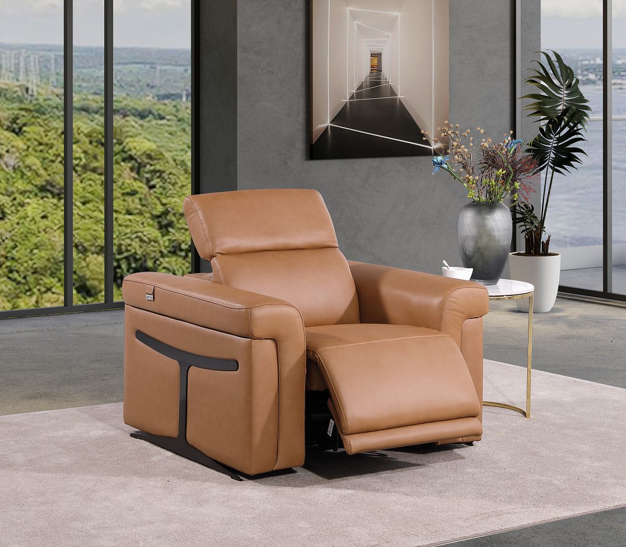 1126 Divanitalia Top Grain Italian Leather Power Reclining Chair with Power Headrests - Cognac - SKU 1126-COGNAC-CH - view 2