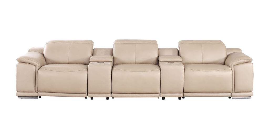2679 Genuine Leather Sofa with 3 Power Recliners & Dual Storage Consoles