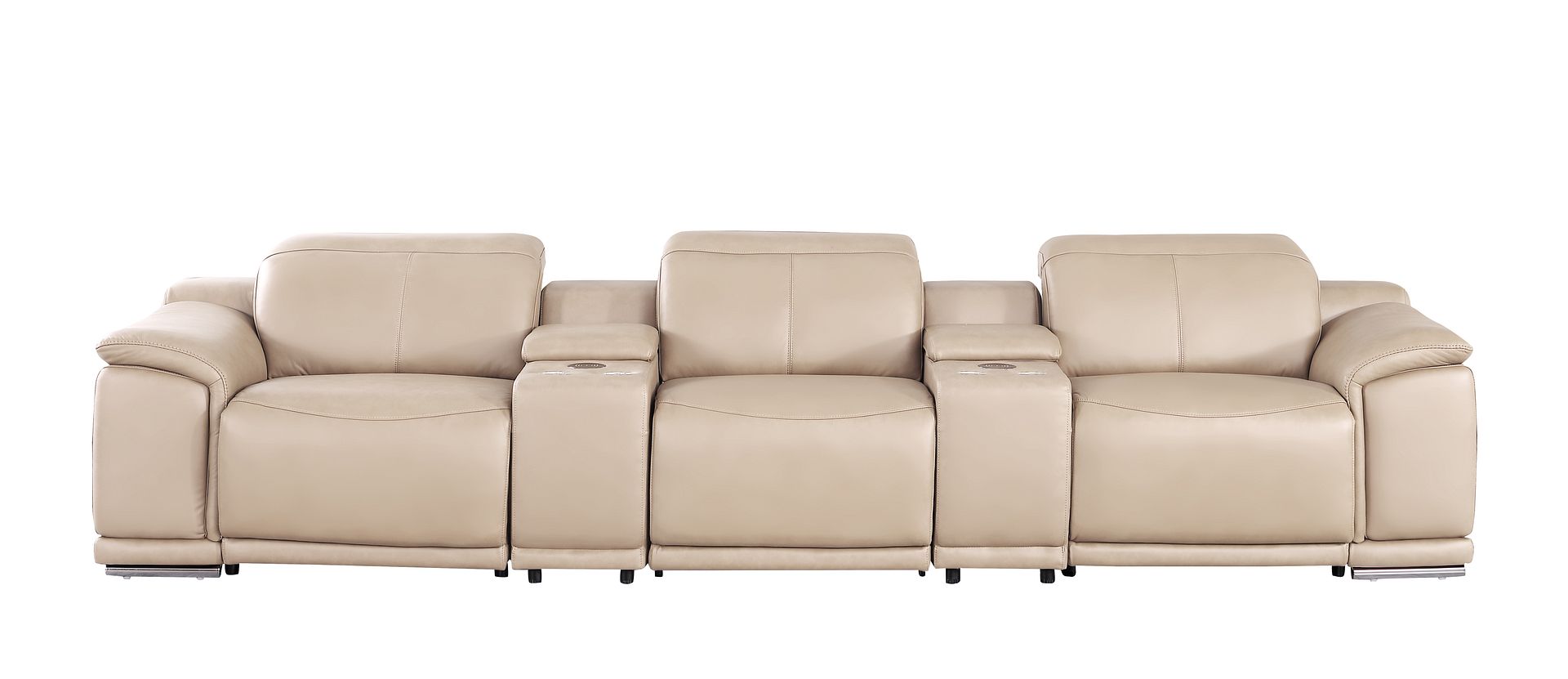 2679 Genuine Leather Sofa with 3 Power Recliners & Dual Storage Consoles