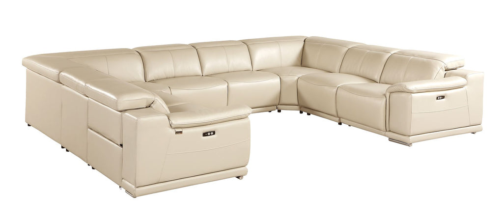 9762 Divanitalia 8-Piece U-Shaped Top Grain Italian Leather Sectional Sofa with 4 Power Recliners
