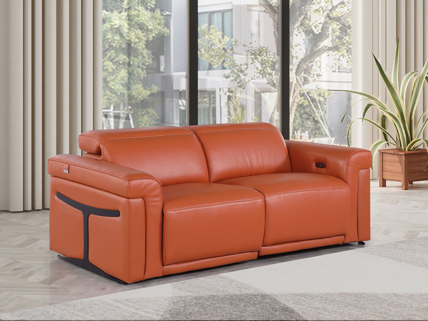 1126 Divanitalia 2-Piece Modular Power Reclining Loveseat in Top Grain Italian Leather with 2 Power Recliners & Power Headrests - Camel - SKU 1126-CAMEL-2.2-HT