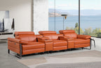 1246 Divanitalia Modular Power Triple Reclining Dual Console Sofa with Power Reclining Headrests - Top Grain Italian Leather - Camel