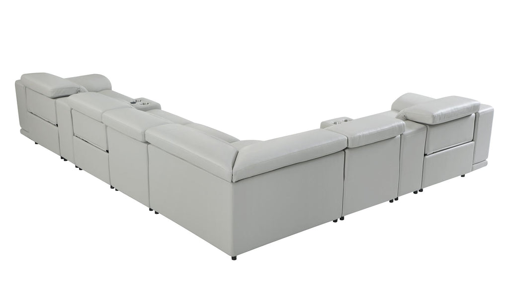 9762 Divanitalia 8-Piece L-Shaped Top Grain Italian Leather Sectional Sofa with 3 Power Recliners