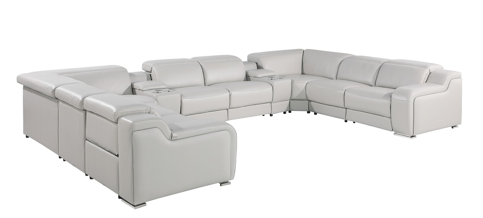 1116 Divanitalia 10-Piece U-Shaped Sectional Sofa in Top Grain Italian Leather with 4 Power Recliners & Power Headrests