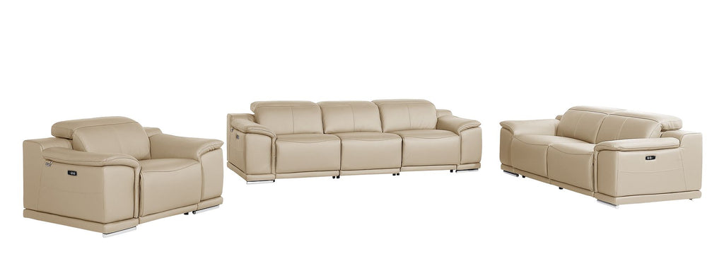 9762 Divanitalia 6-Piece Modular Power Reclining Sofa, Loveseat and Chair Set with 6 Power Recliners in Top Grain Italian Leather - Beige - SKU 9762-BEIGE-6.6-HT-3PC - view 3