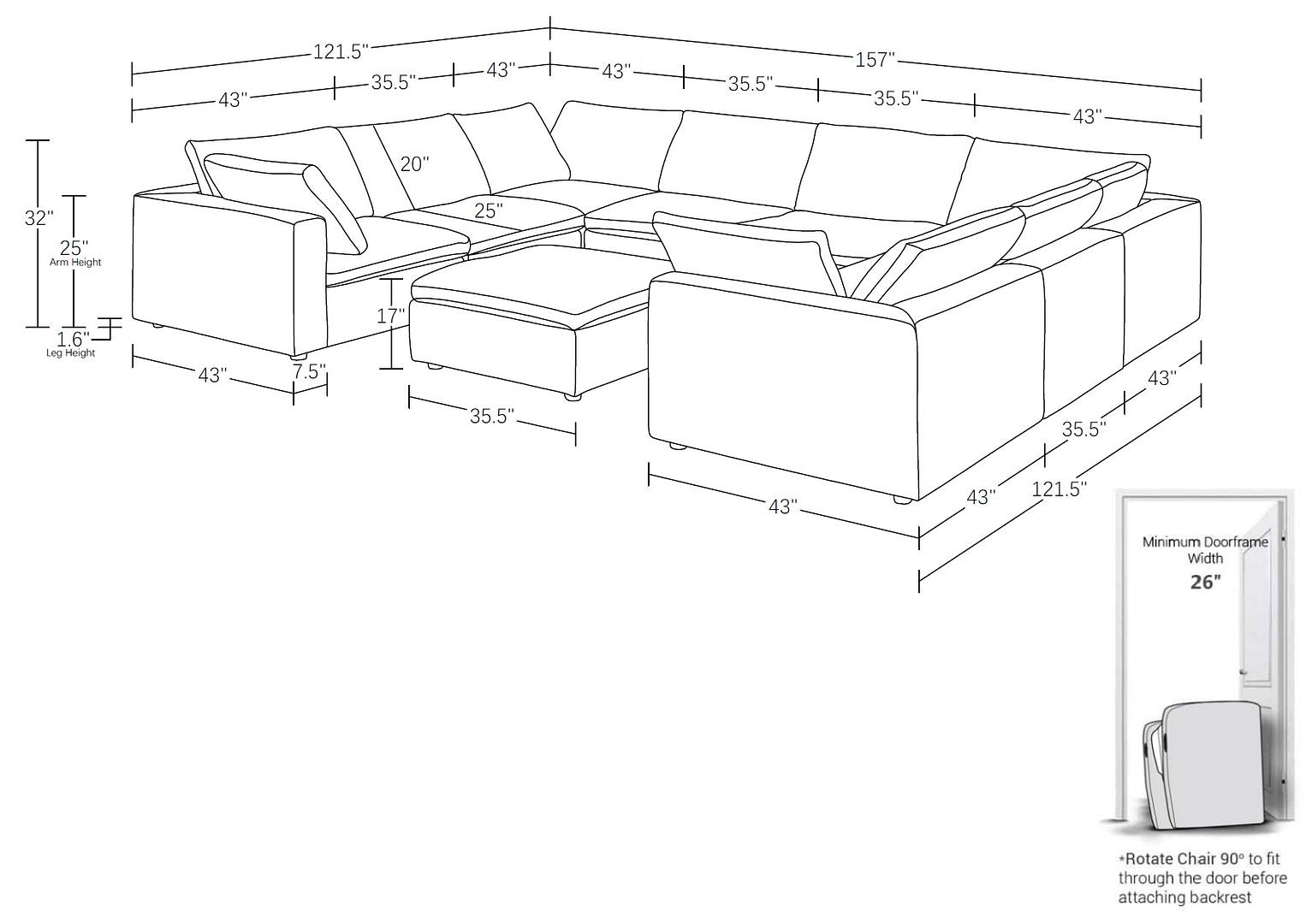 1100 Divanitalia 9-Piece U-Shaped Sectional Sofa in Top-grain Italian Leather