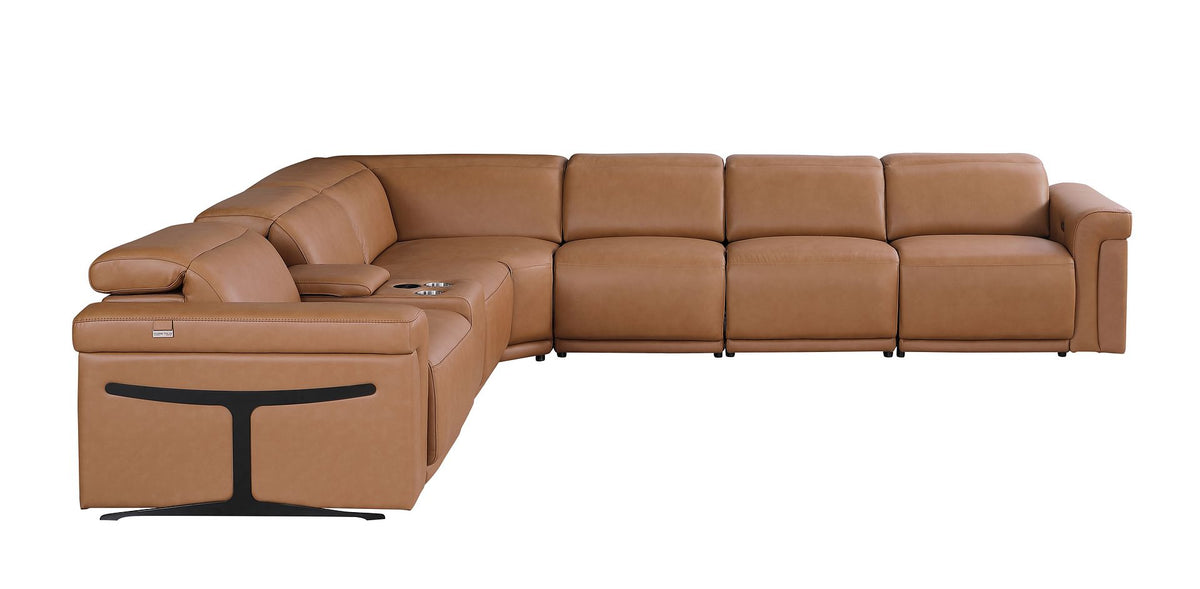 1126 Divanitalia 7-Piece L-Shaped Sectional Sofa in Top Grain Italian Leather with 4 Power Recliners & Power Headrests - Cognac - SKU 1126-COGNAC-SEC-7PC-4PWR-SECTIONAL-GROUP - view 5