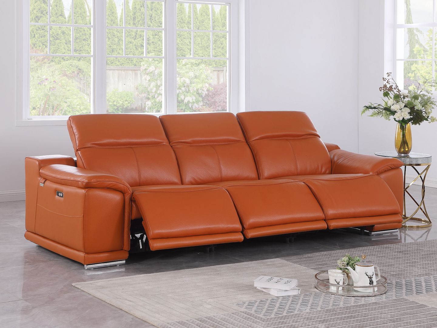 9762 Divanitalia 3-Piece Modular Power Reclining Sofa with 3 Power Recliners in Top Grain Italian Leather