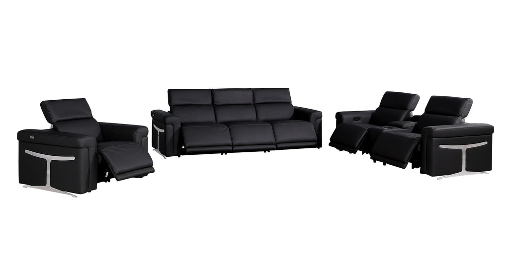 1126 Divanitalia 7-Piece Modular Power Reclining Sofa, Loveseat & Chair Set in Top Grain Italian Leather with 6 Power Recliners & Power Headrests - Black - SKU 1126-BLACK-7.6-HT-3PC - view 4