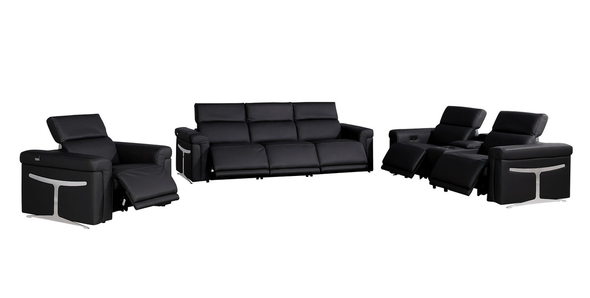 1126 Divanitalia 7-Piece Modular Power Reclining Sofa, Loveseat & Chair Set in Top Grain Italian Leather with 6 Power Recliners & Power Headrests - Black - SKU 1126-BLACK-7.6-HT-3PC - view 4