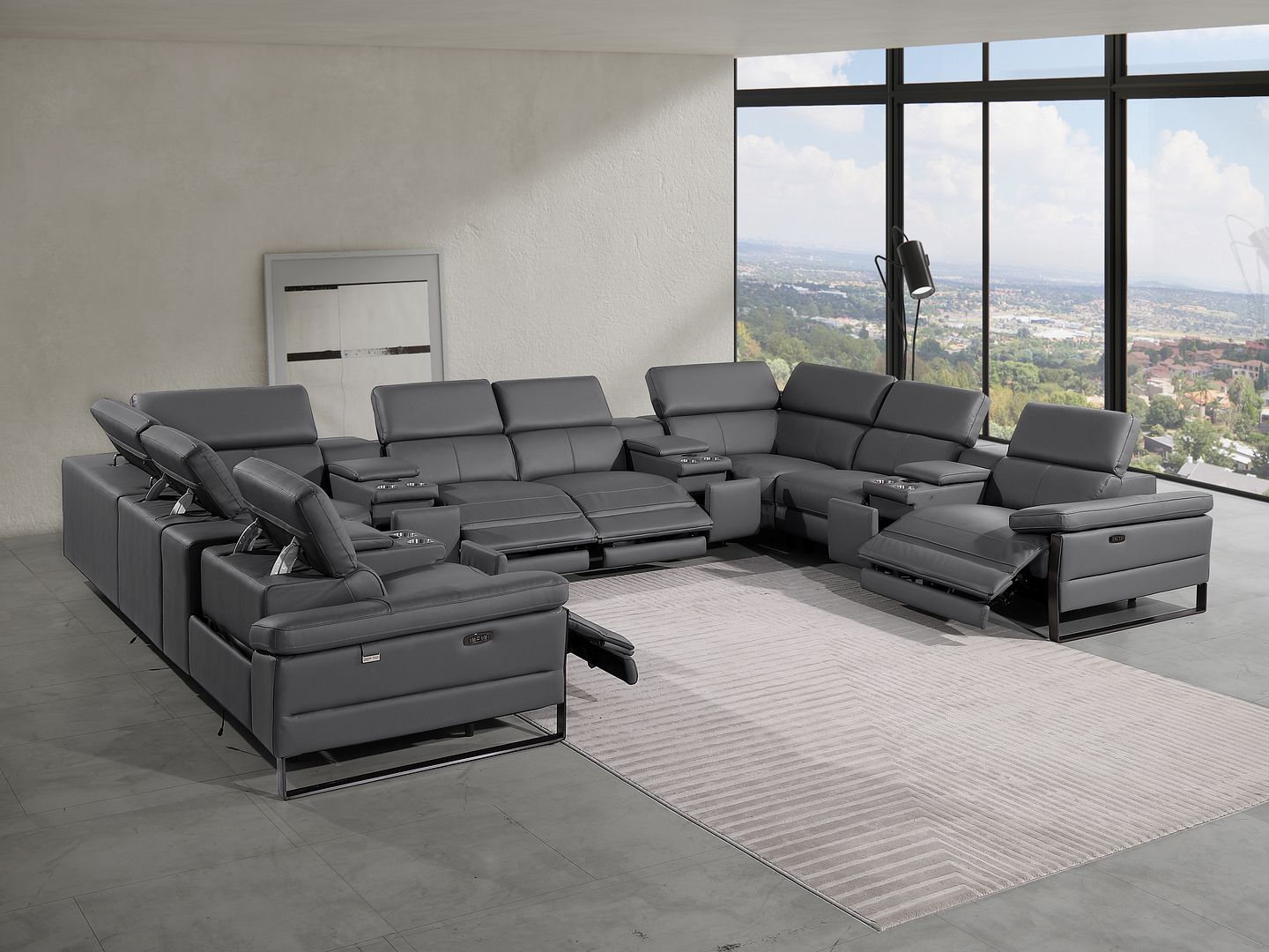 1246 Divanitalia 12-Piece U-Shaped Modular Power Reclining Sectional Sofa with 4 Power Recliners and Power Headrests - Top Grain Italian Leather
