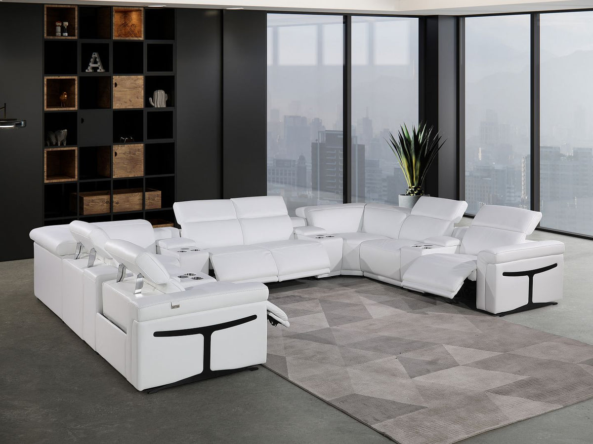 1126 Divanitalia 12-Piece U-Shaped Sectional Sofa in Top Grain Italian Leather with 4 Power Recliners & Power Headrests - White - SKU 1126-WHITE-12PC-4PWR-U-SECTIONAL-GROUP - view 2