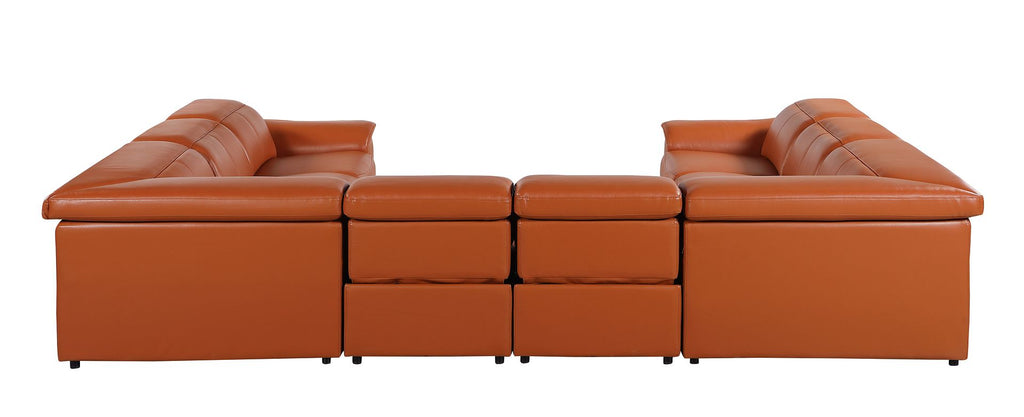 9762 Divanitalia 8-Piece U-Shaped Top Grain Italian Leather Sectional Sofa with 4 Power Recliners
