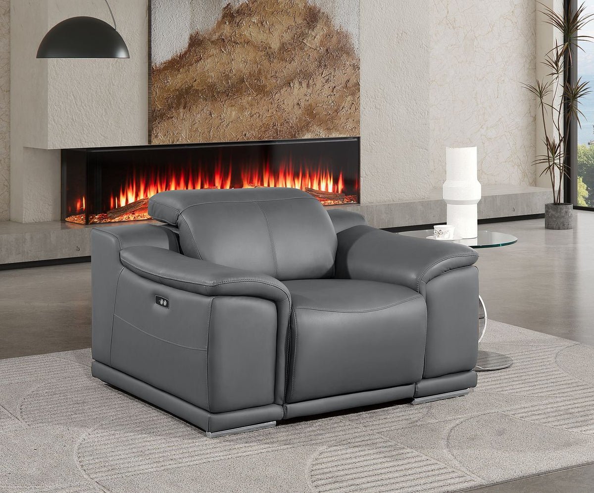 2679 Power Reclining Chair with Power Headrest in Genuine Leather - Dark Grey - SKU 2679-DK-GRAY-CH