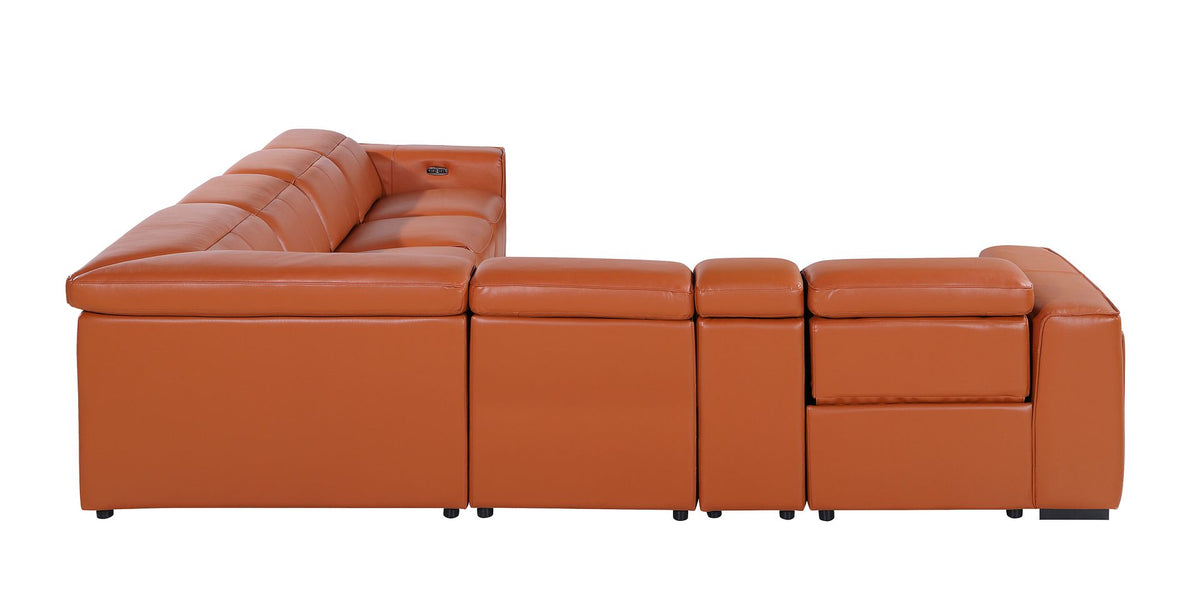 1224 Divanitalia 7-Piece L-Shaped Sectional Sofa in Top Grain Italian Leather with 3 Power Recliners & Power Headrests - Camel - SKU 1224-CAMEL-7PC-3PWR-SECTIONAL - view 6