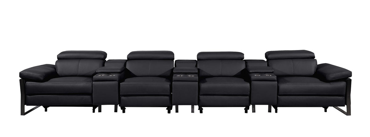 1246 Divanitalia Modular Power Triple Reclining Triple Console Sofa with Power Reclining Headrests - Top Grain Italian Leather - Black - SKU 1246-BLACK-S-7.4-HT - view 3